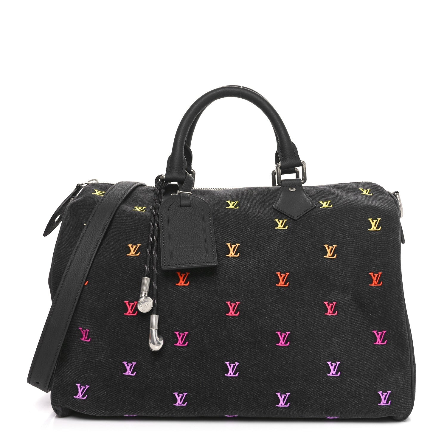 LV Blason Denim Calfskin Speedy Bandouliere 40 Black Gradient Orange