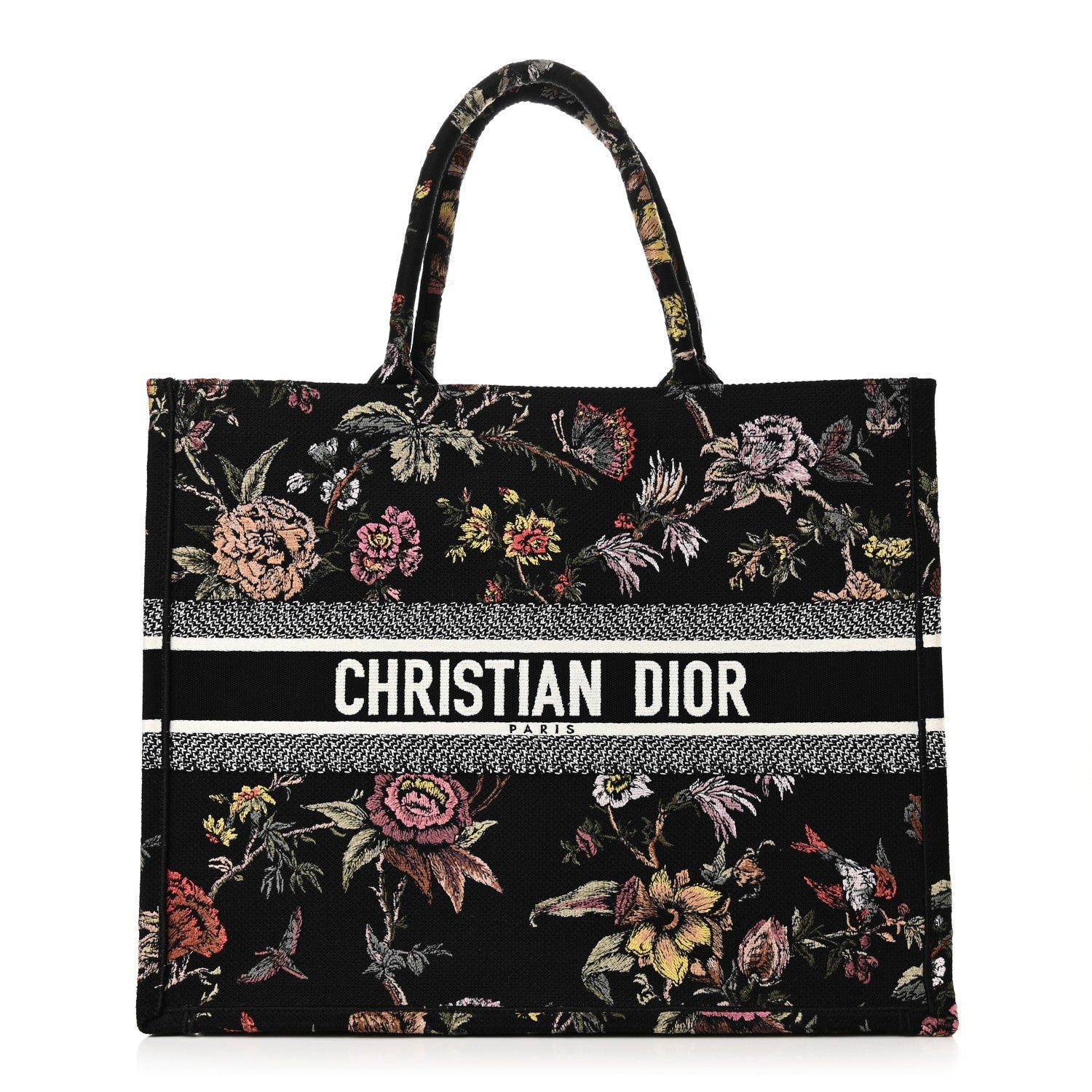 Canvas Embroidered Large Book Tote Black Multicolor