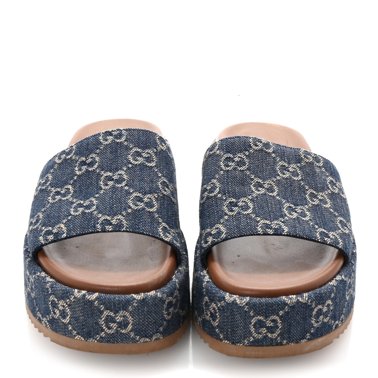 Jacquard Black Denim GG Monogram Angelina Platform 55mm Slide Sandals 37 Blue Tea