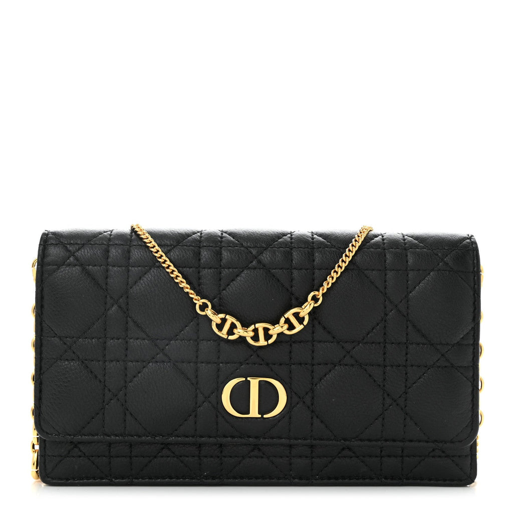 Supple Calfskin Caro Pouch with Chain Black