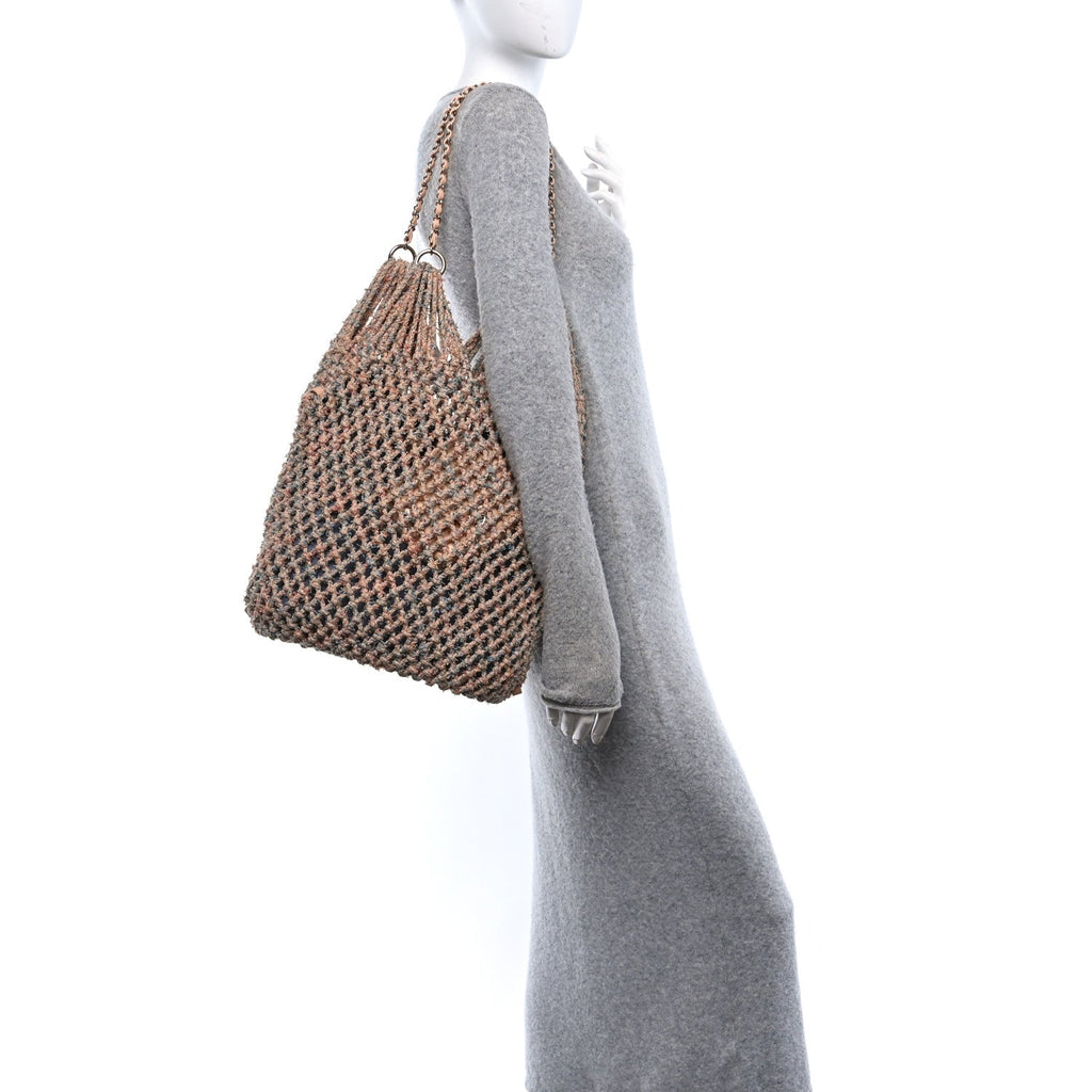 Lambskin Mixed Fibers Large Shopping Bag Beige Pink