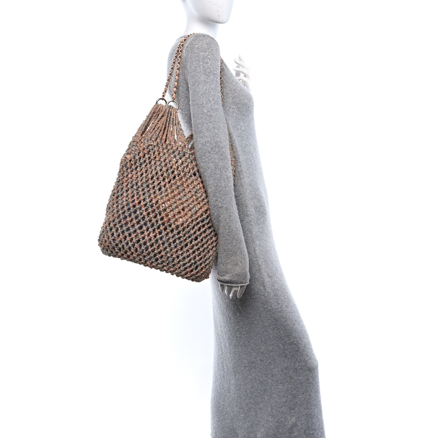 Lambskin Mixed Fibers Large Shopping Bag Beige Pink