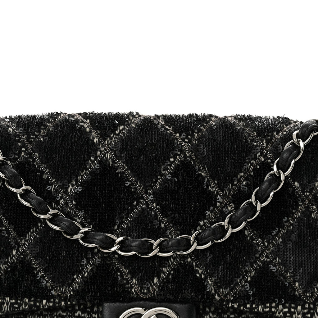 Sequin Tweed Icons Large Accordion 3 Flap Black