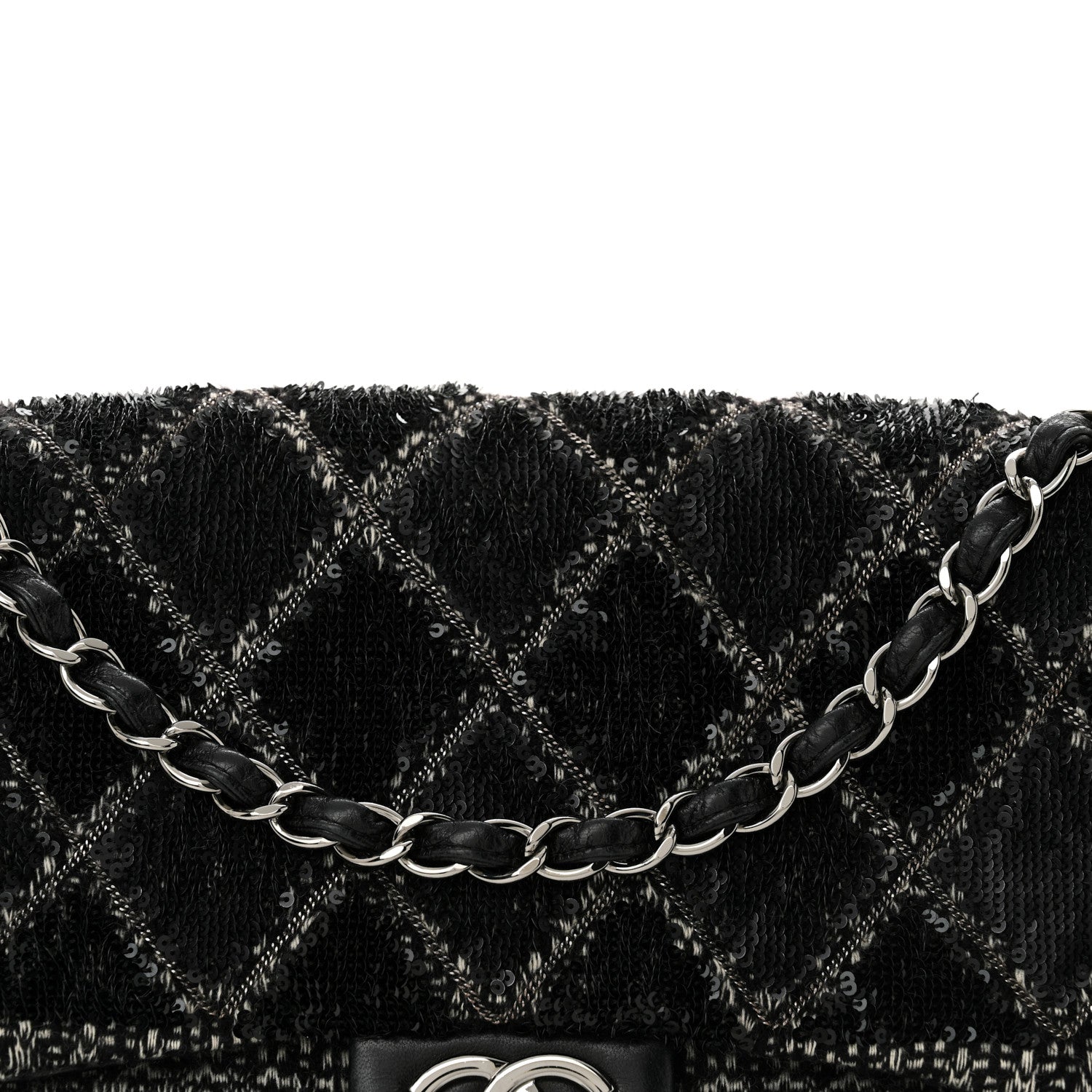 Sequin Tweed Icons Large Accordion 3 Flap Black