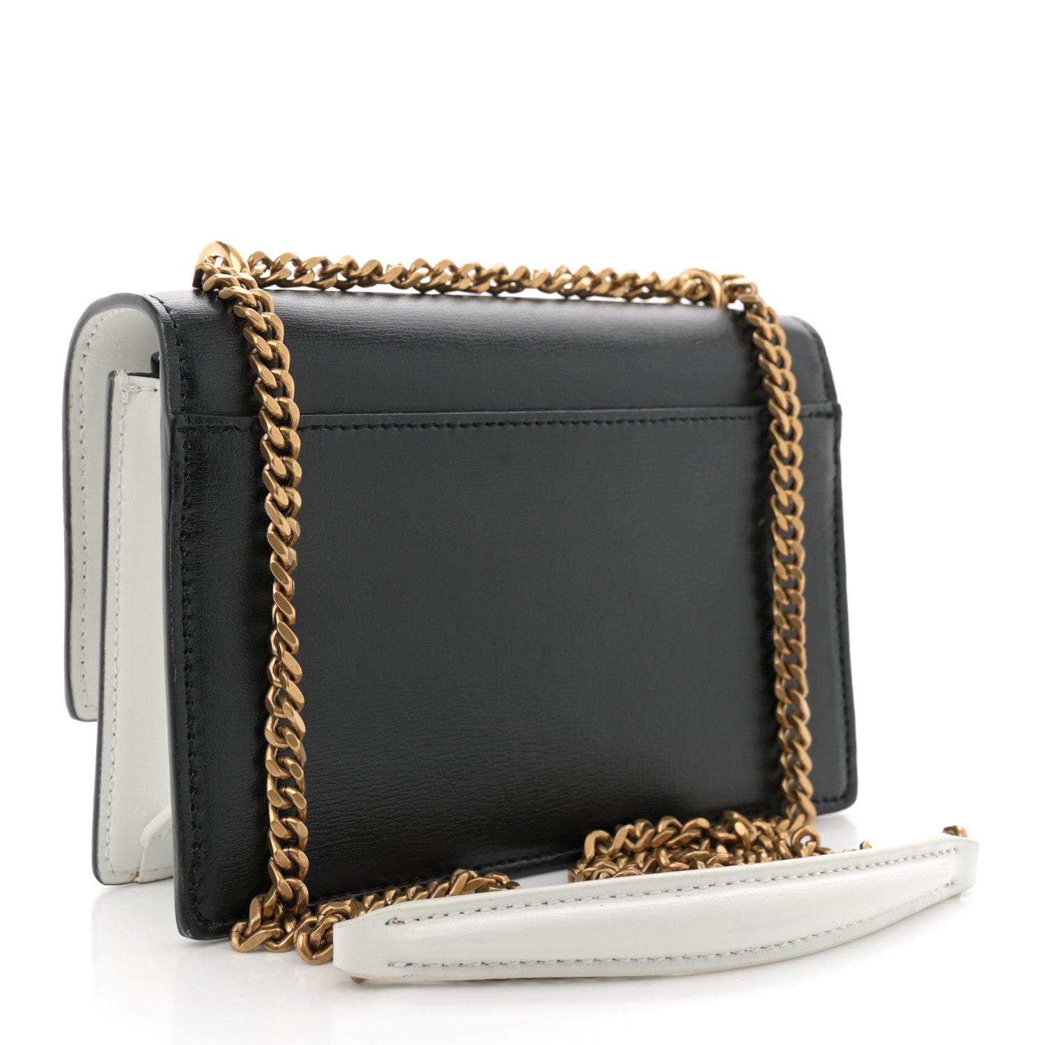 New Aspen Calfskin Bi-Color Monogram Sunset Chain Wallet Black Dirty White