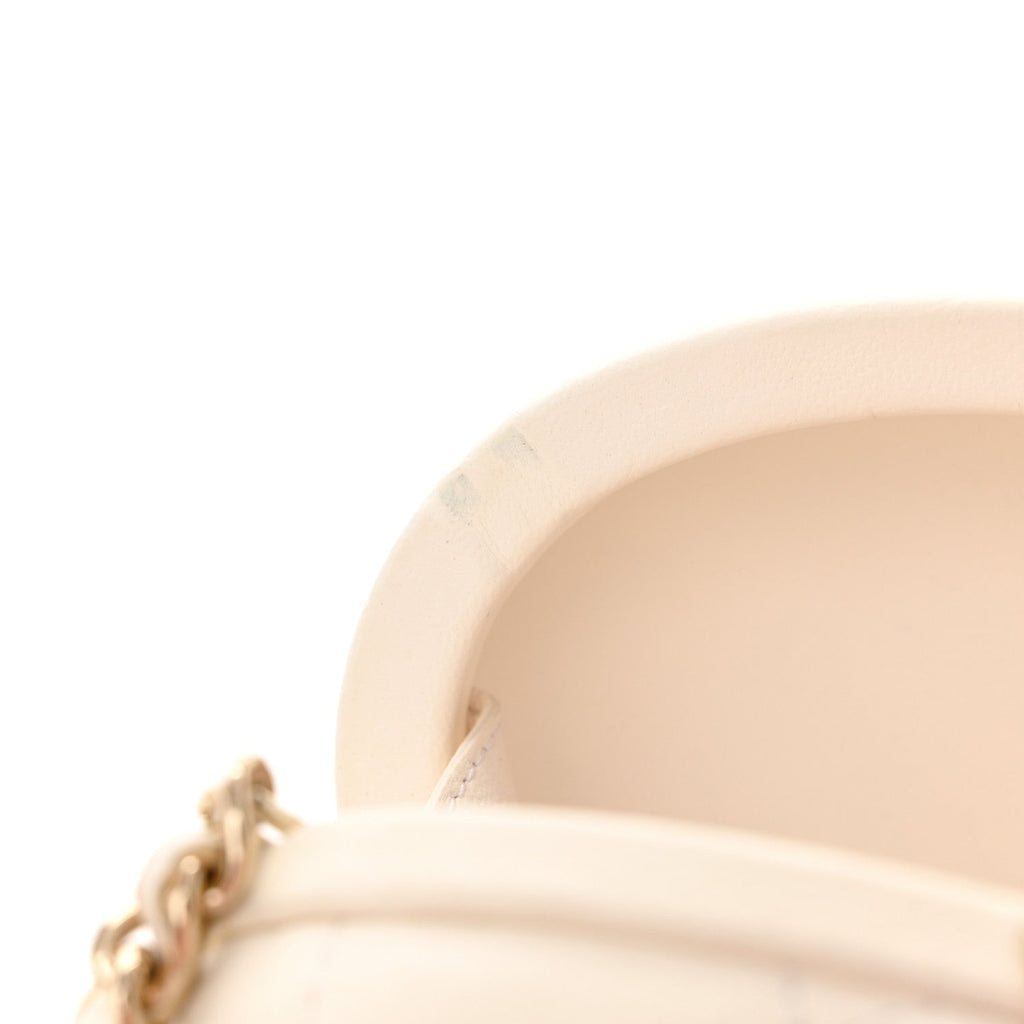 Lambskin Quilted Oval Minaudiere Chain Clutch White