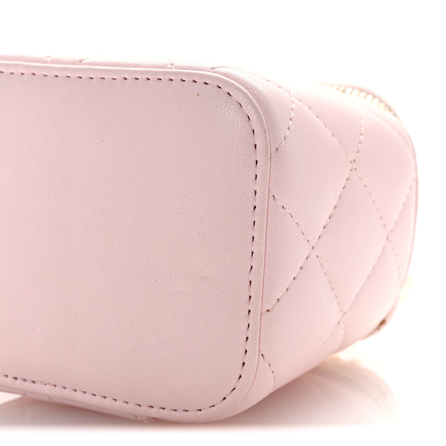 Lambskin Quilted Mini Vanity Case With Pearl Chain Light Pink