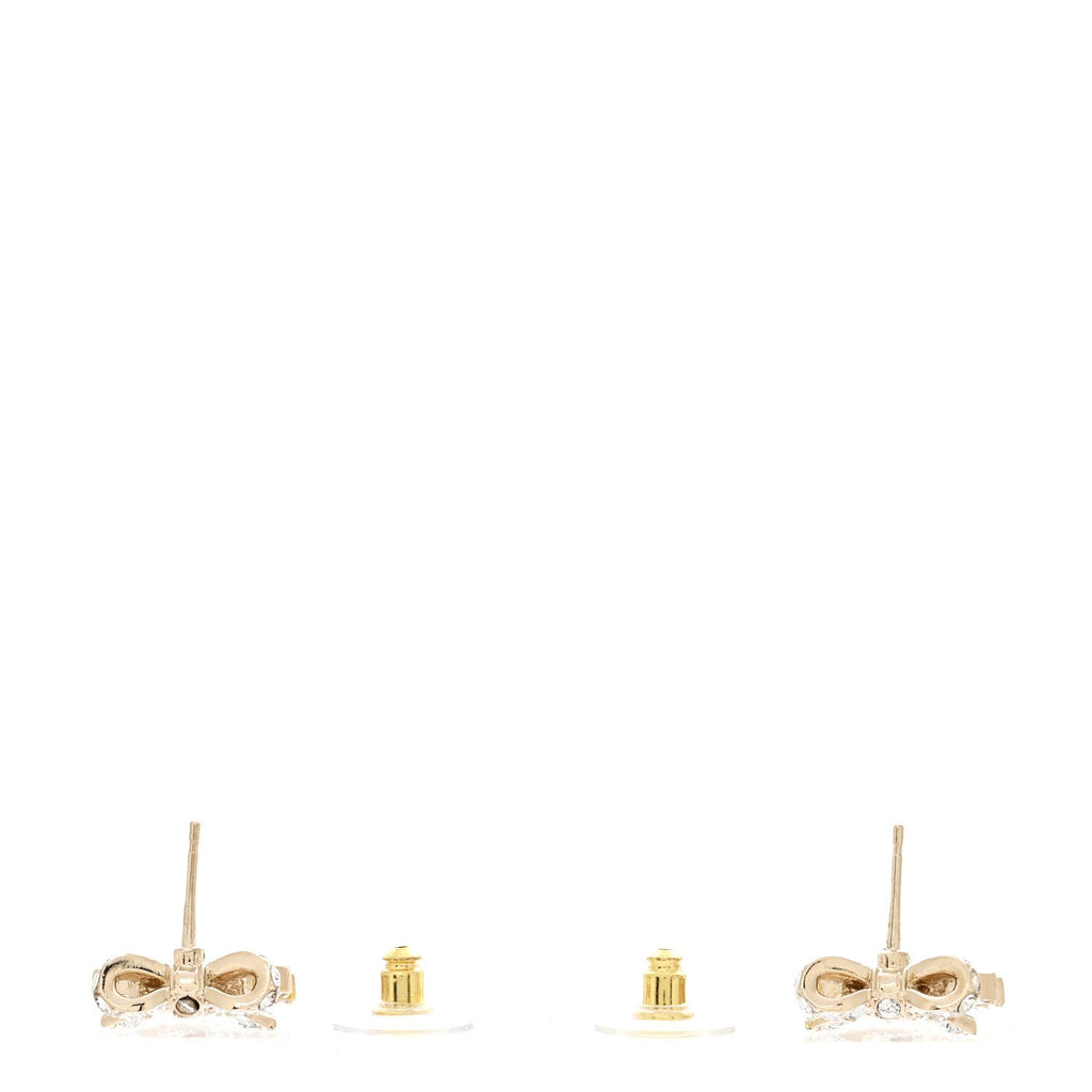 Crystal CC Bow Dangle Earrings Gold