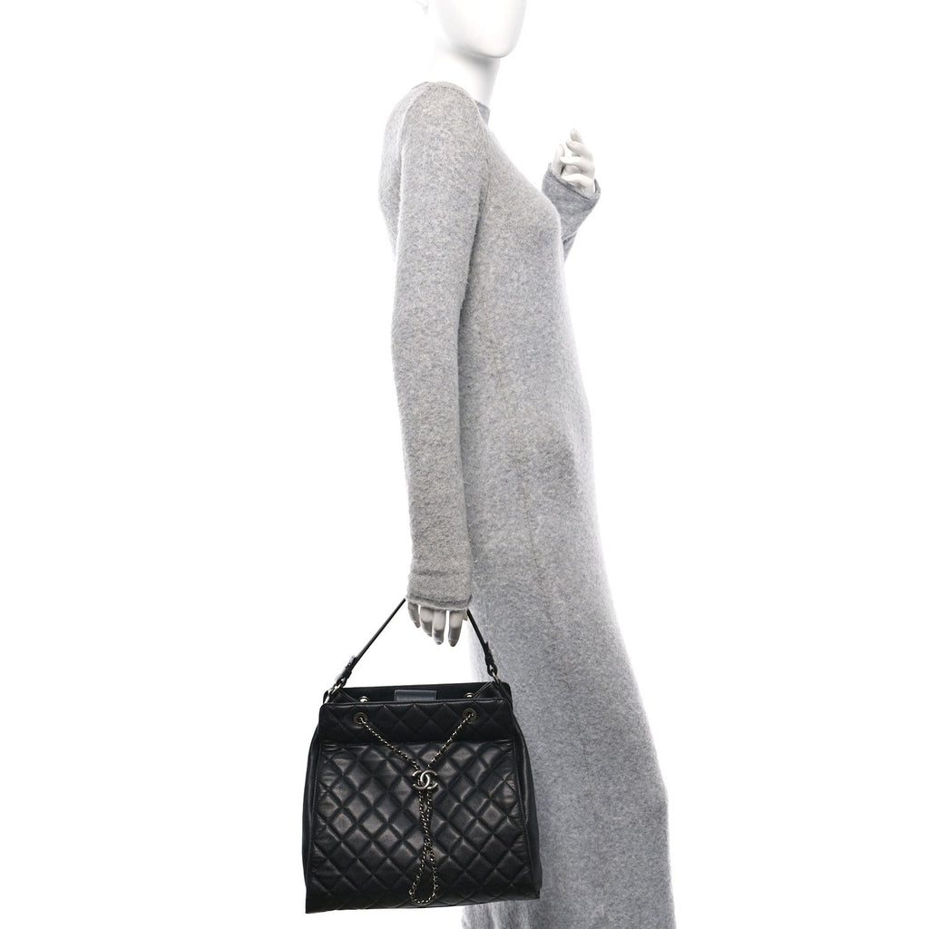 Caviar Quilted Large CC Bucket Bag Black