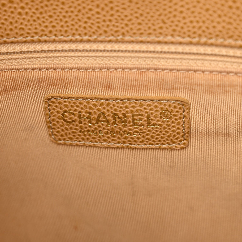 Caviar Quilted Petit Shopping Tote PST Dark Beige
