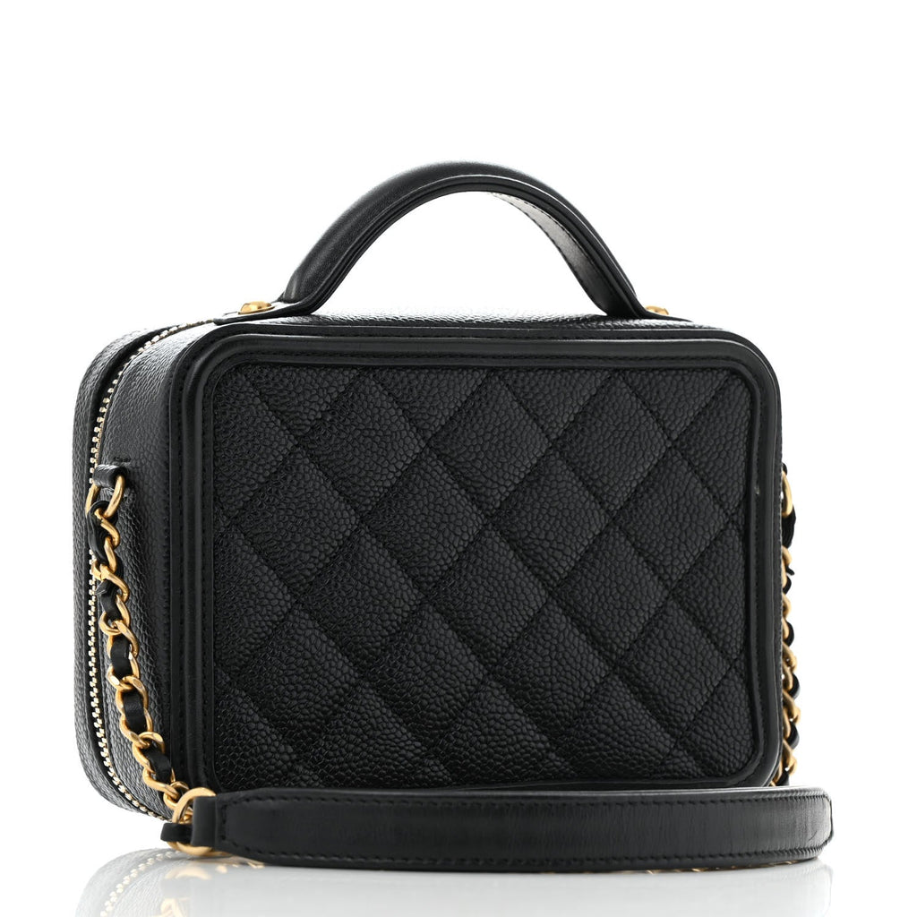 Caviar Quilted Small CC Filigree Vanity Case Black