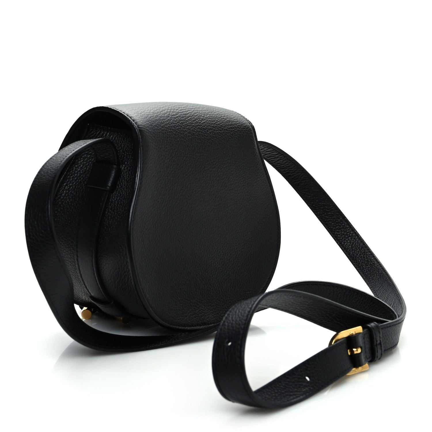 Grained Calfskin Small Marcie Saddle Bag Black