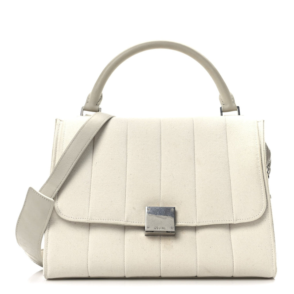 Canvas Calfskin Quilted Small Trapeze White