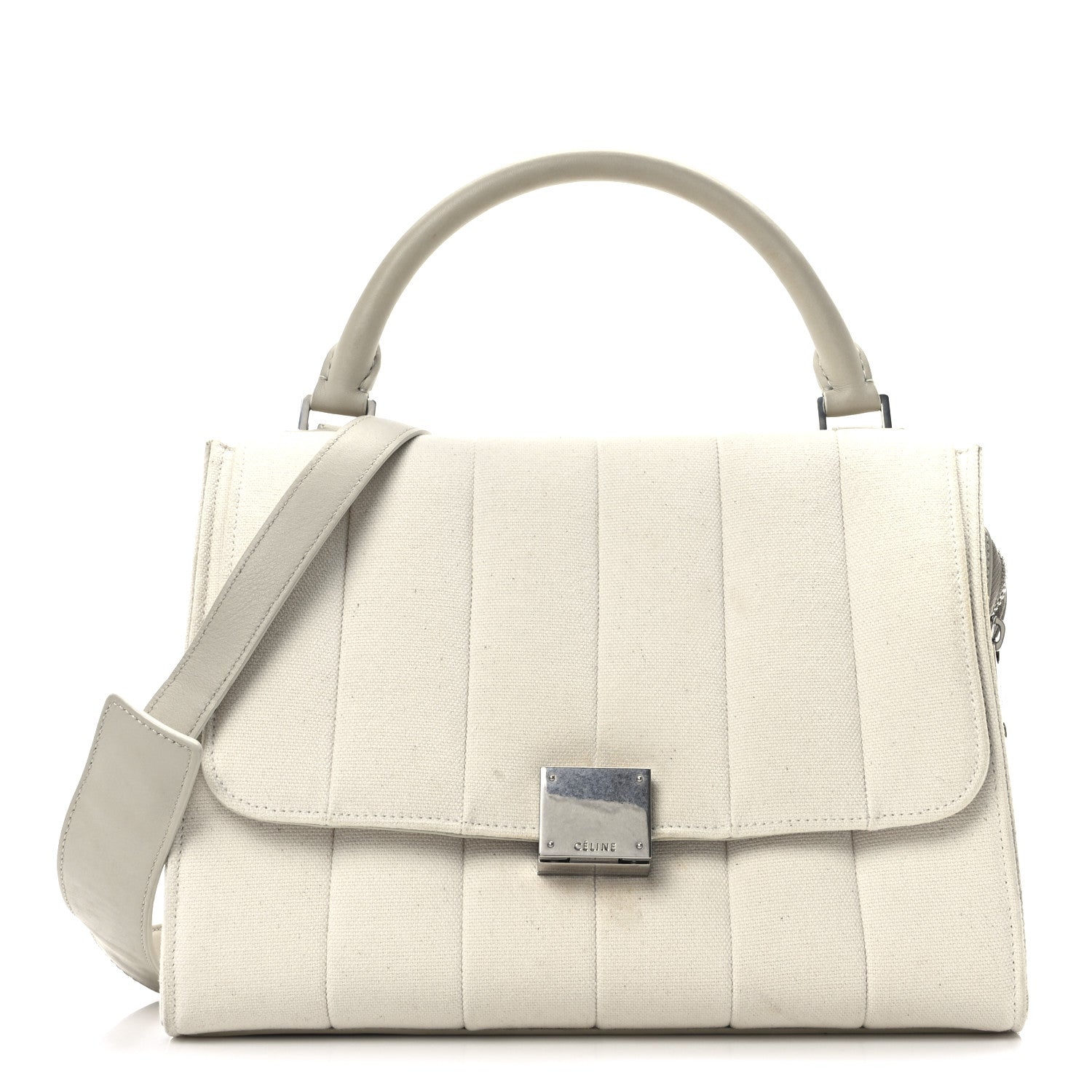 Canvas Calfskin Quilted Small Trapeze White