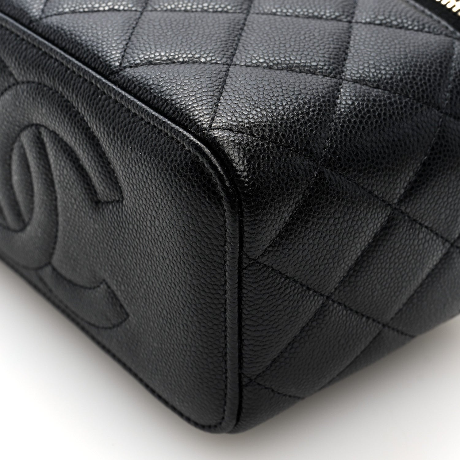 Caviar Quilted Small Vanity Case With Chain Black