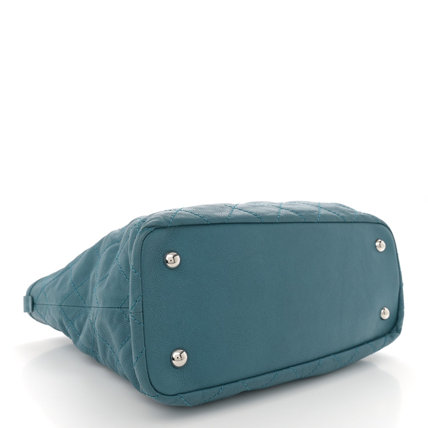 Grained Calfskin Quilted Small Daily Shopping Tote Turquoise