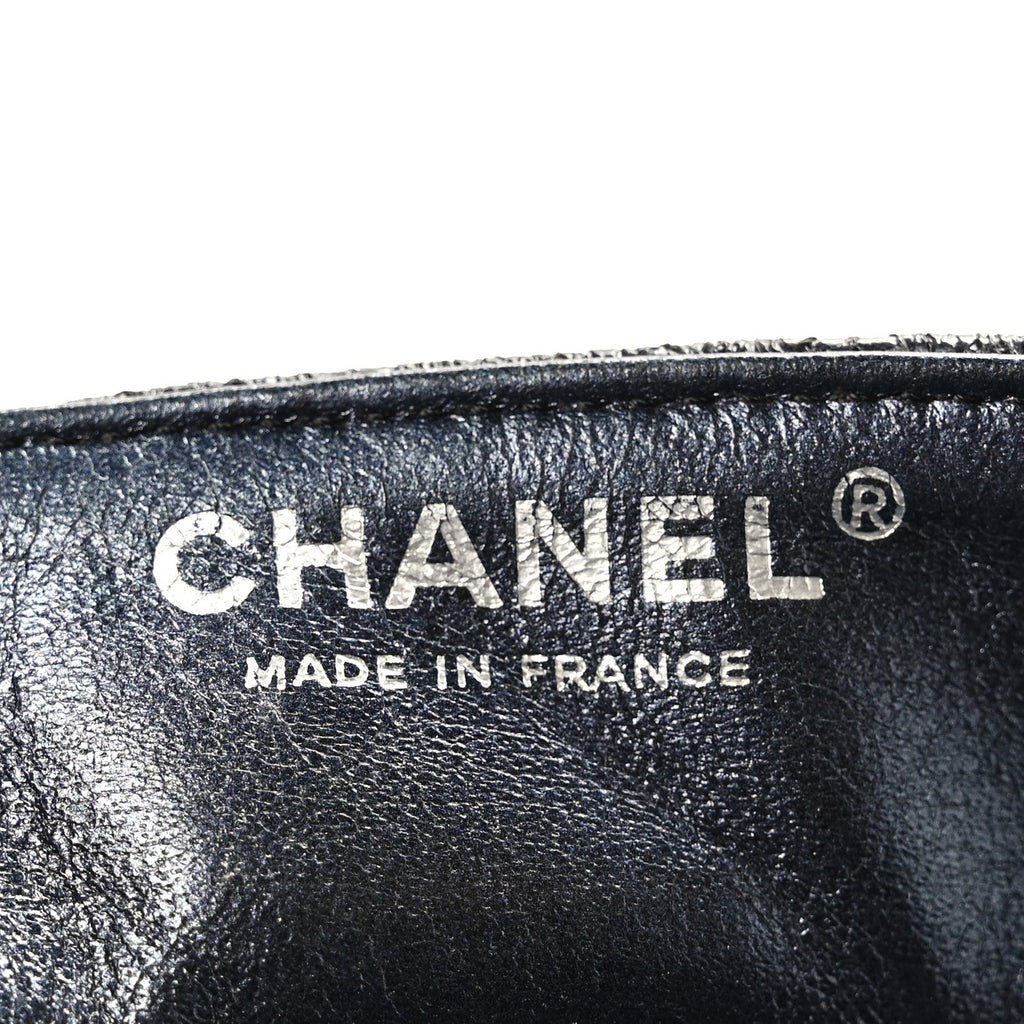 Metallic Crackled Calfskin Quilted East West Flap Navy