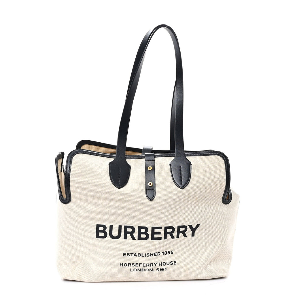 Cotton Soft Canvas Calfskin Medium Belt Tote Natural Black