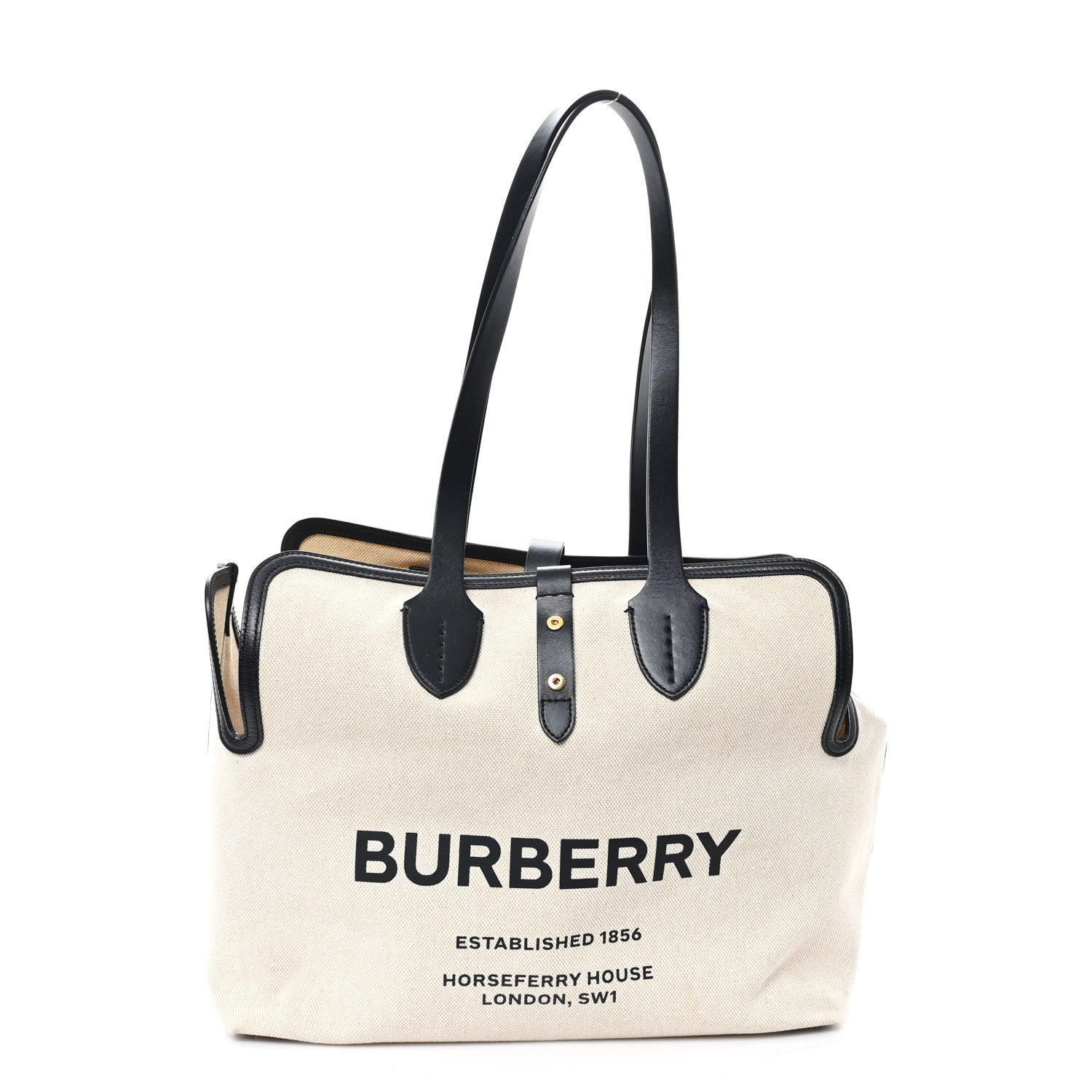 Cotton Soft Canvas Calfskin Medium Belt Tote Natural Black