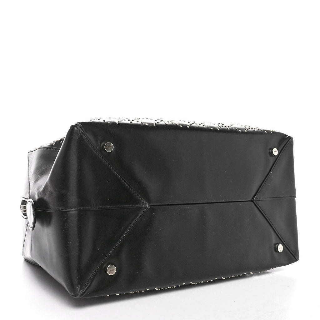 Calfskin Arabesque Studded Top Handle Bag Black
