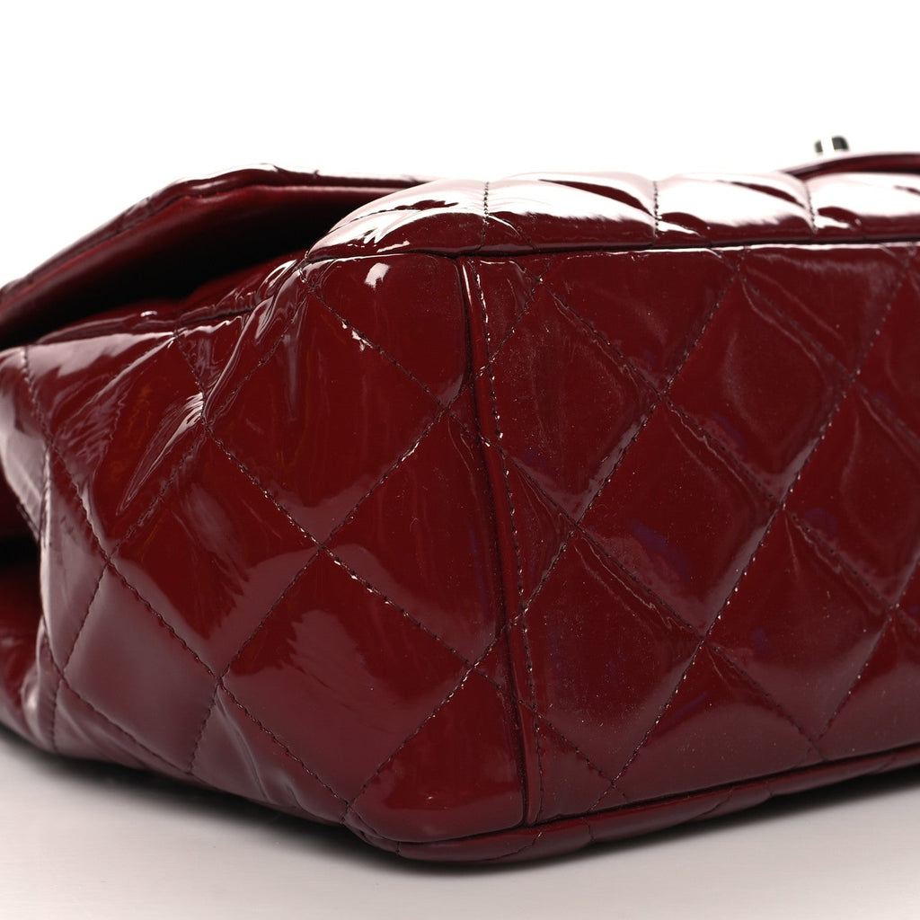 Patent Quilted Maxi Double Flap Dark Red