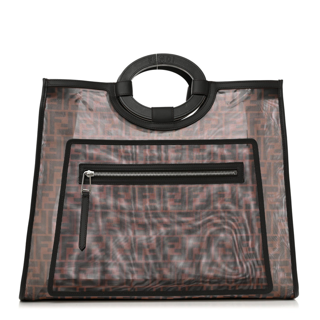 Mesh Vitello Century Cuoio FF 1974 Medium Runaway Shopper Tote Marrone Black Ebano