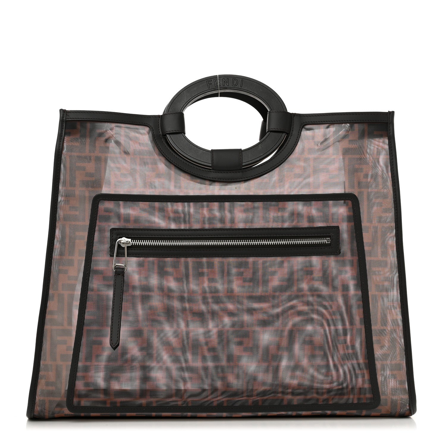 Mesh Vitello Century Cuoio FF 1974 Medium Runaway Shopper Tote Marrone Black Ebano
