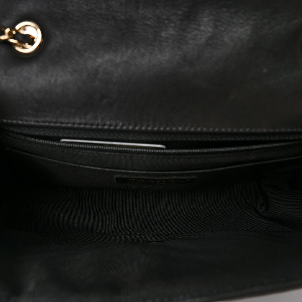 Calfskin Chevron Quilted Small Statement Flap Black