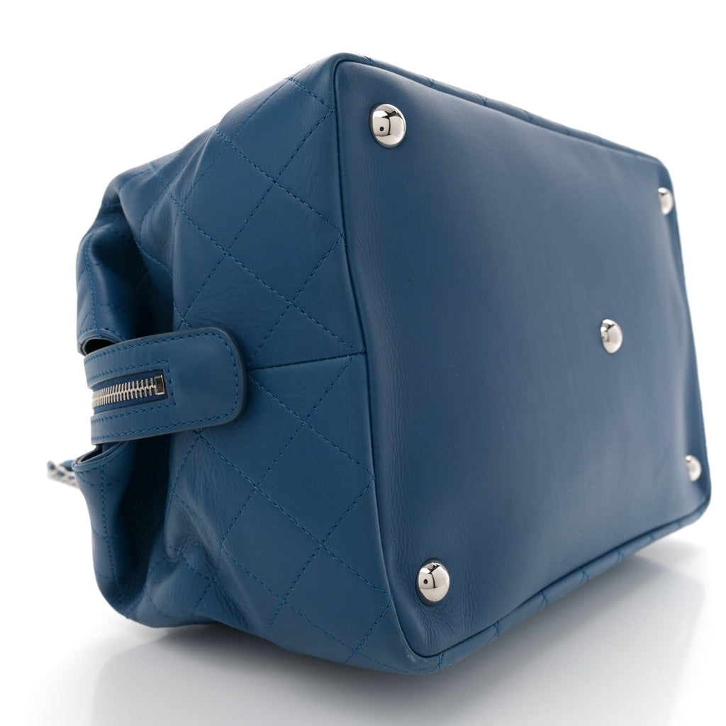 Calfskin Stitched Large Bowling Bag Blue