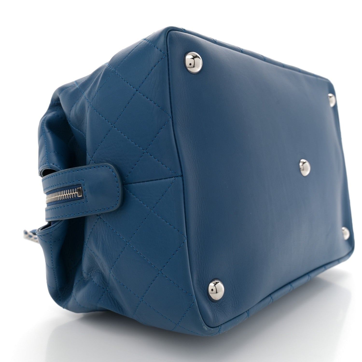 Calfskin Stitched Large Bowling Bag Blue