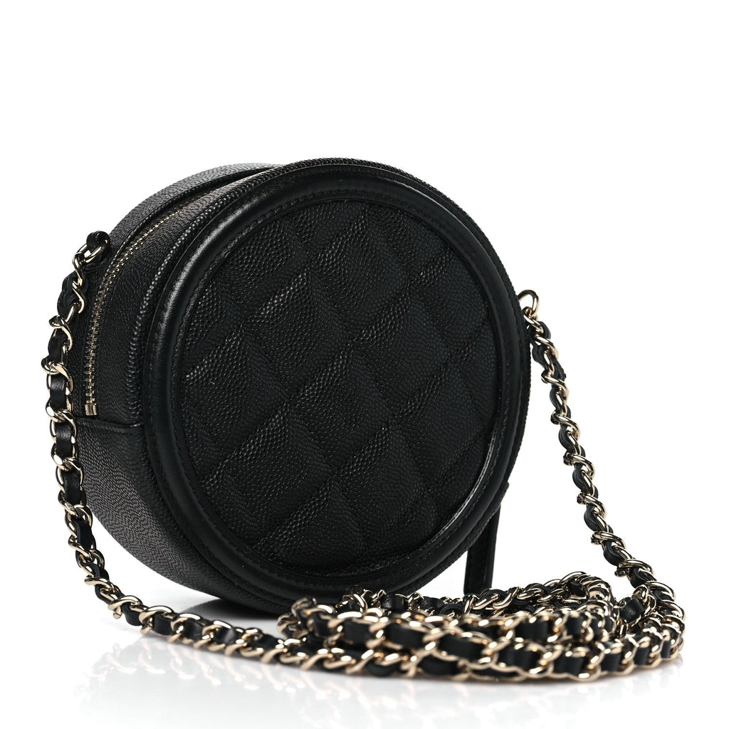 Caviar Quilted Round Filigree Crossbody Black