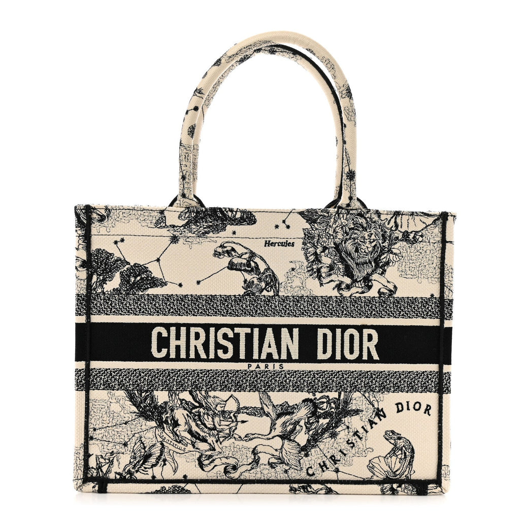 Canvas Zodiac Toile De Jouy Embroidered Medium Book Tote Latte