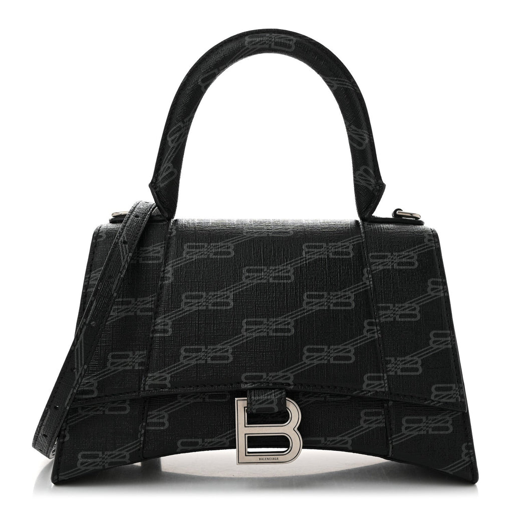 Coated Canvas BB Monogram Small Hourglass Top Handle Bag Black Grey