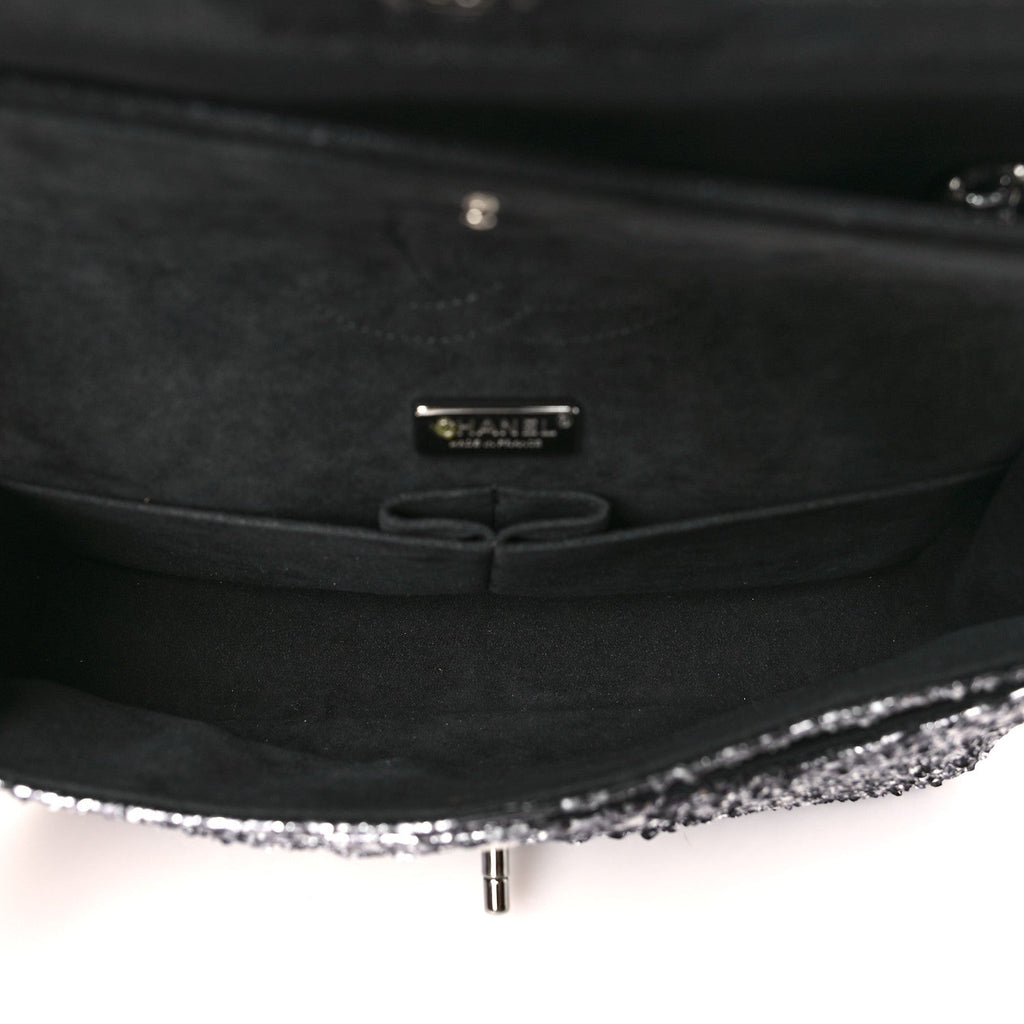 Metallic Snakeskin Medium Double Flap Black Silver