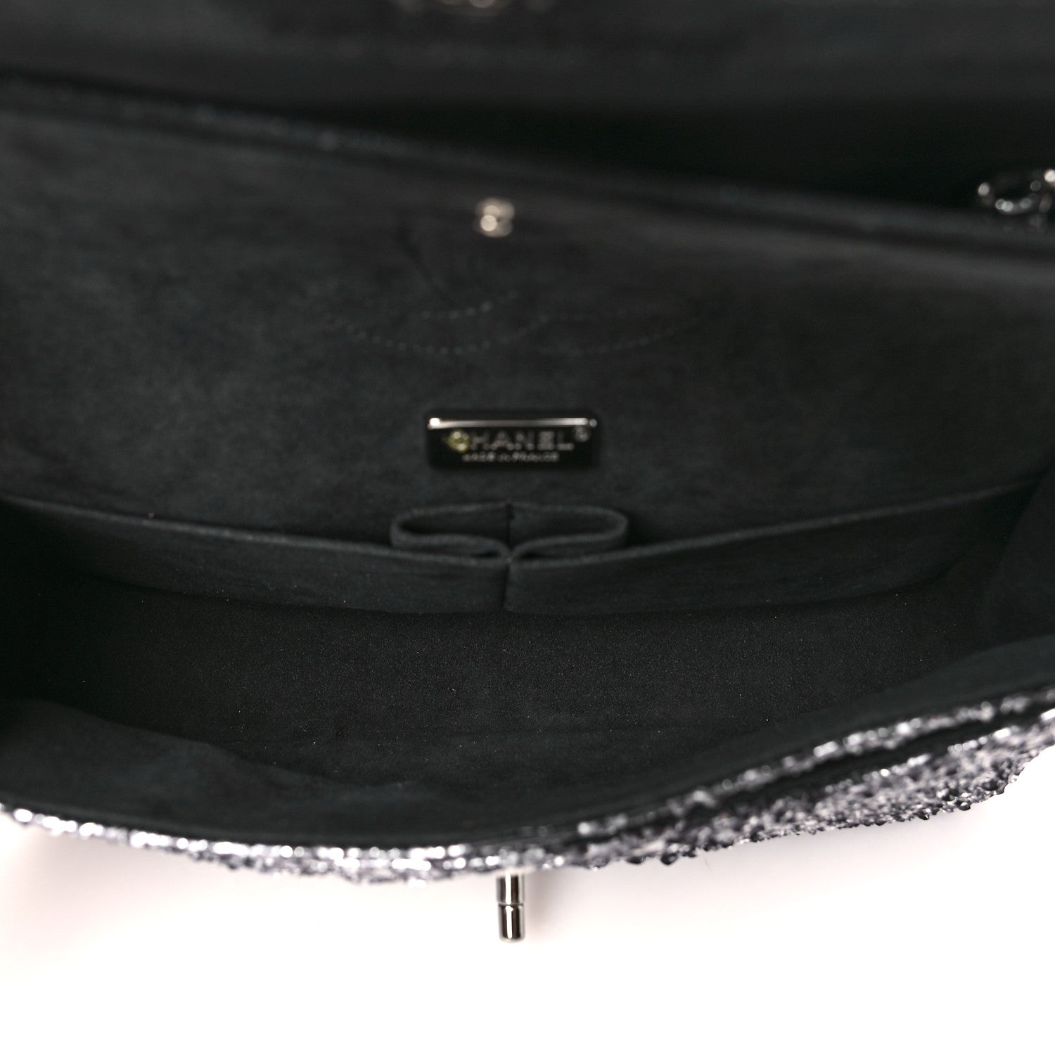 Metallic Snakeskin Medium Double Flap Black Silver