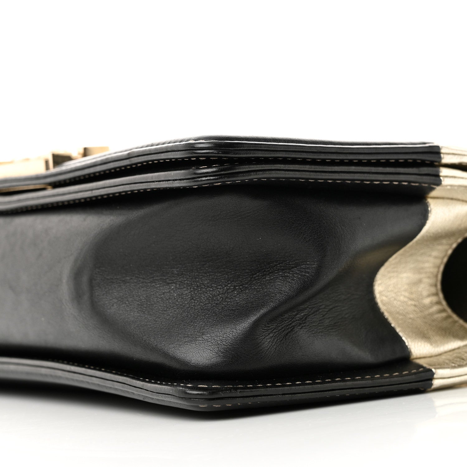 Metallic Goatskin Calfskin Medium Boy Flap Gold Black