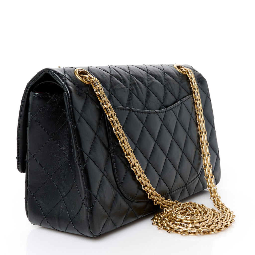 Aged Calfskin Quilted 2.55 Reissue 225 Flap Black