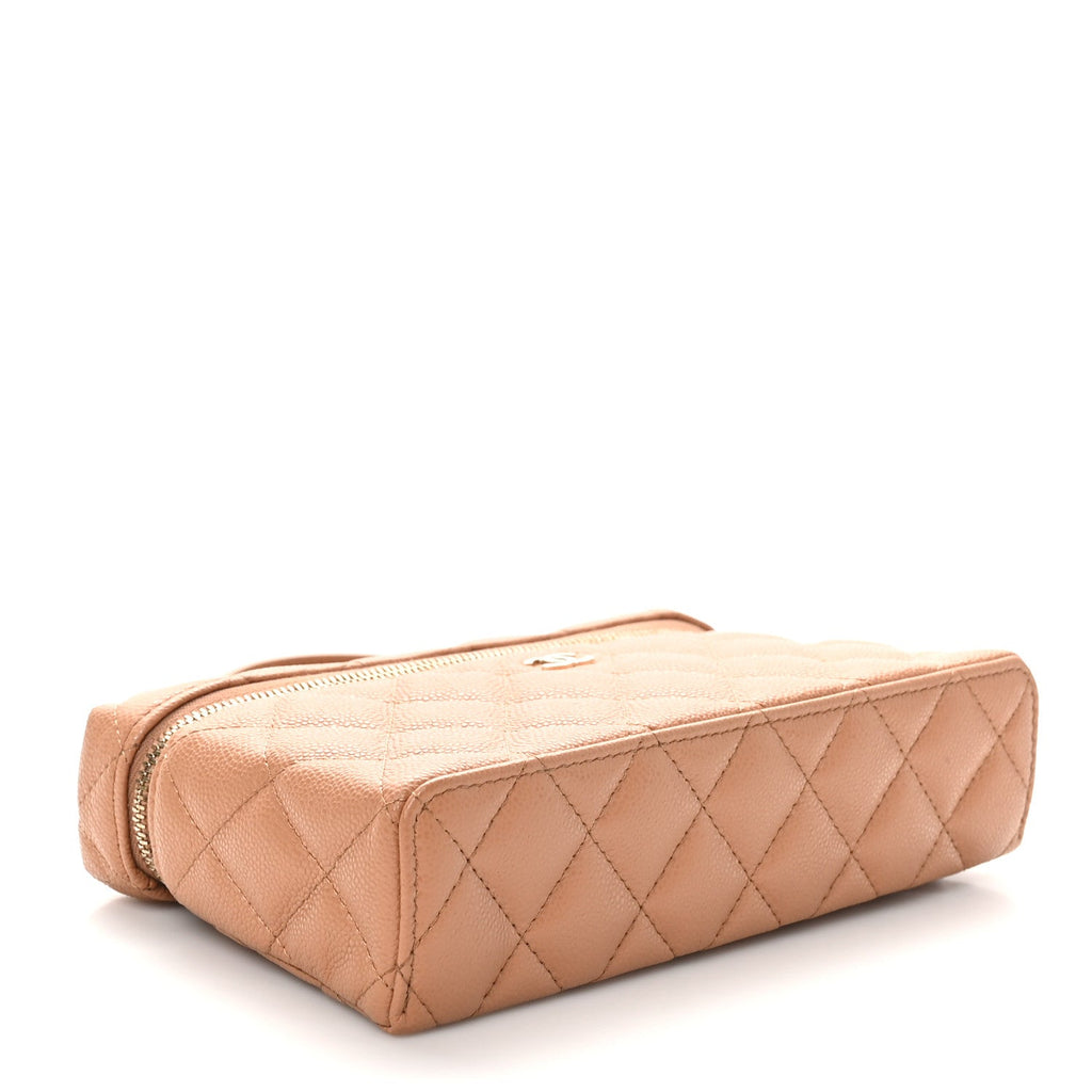 Caviar Quilted Top Handle Slim Vanity With Chain Brown