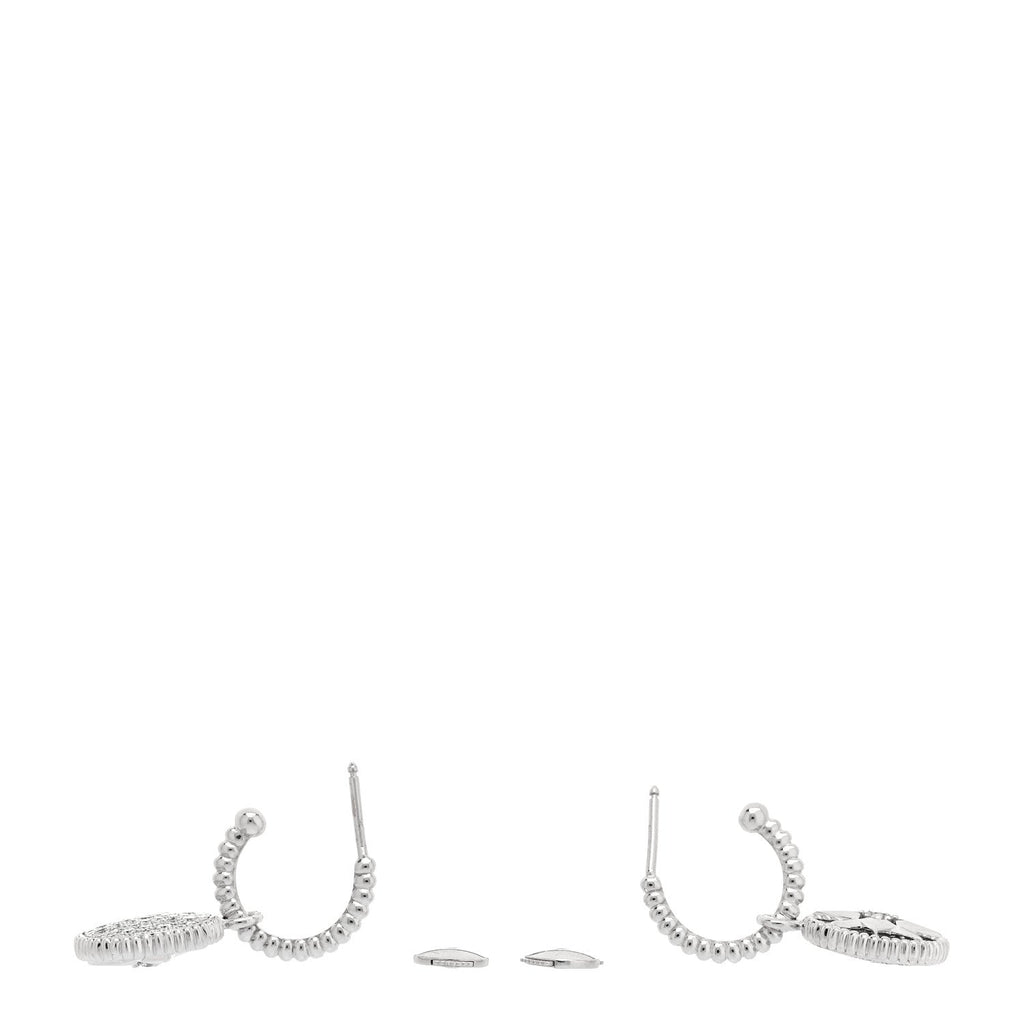 18K White Gold Diamond Rose Des Vents Pave Hoop Earrings