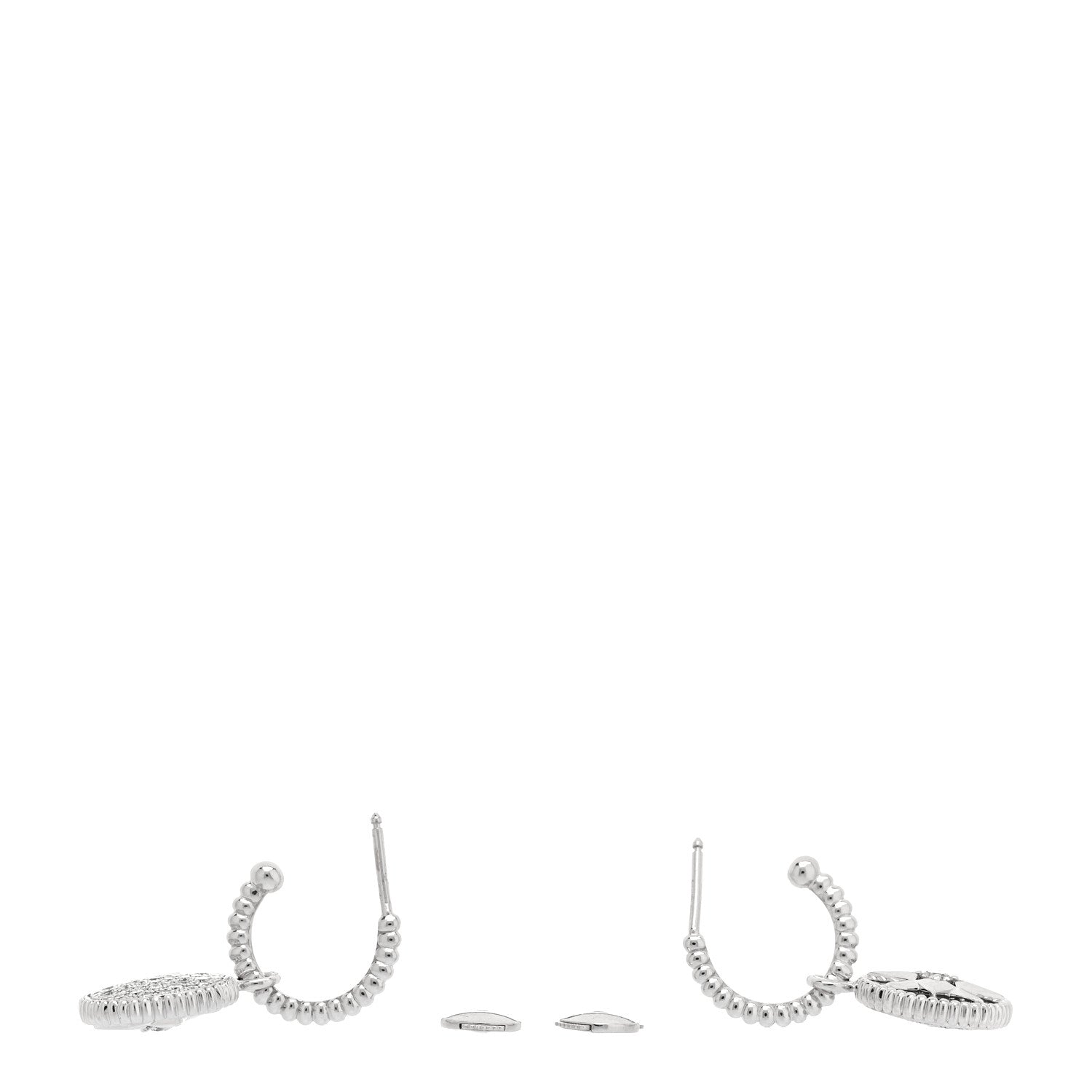 18K White Gold Diamond Rose Des Vents Pave Hoop Earrings