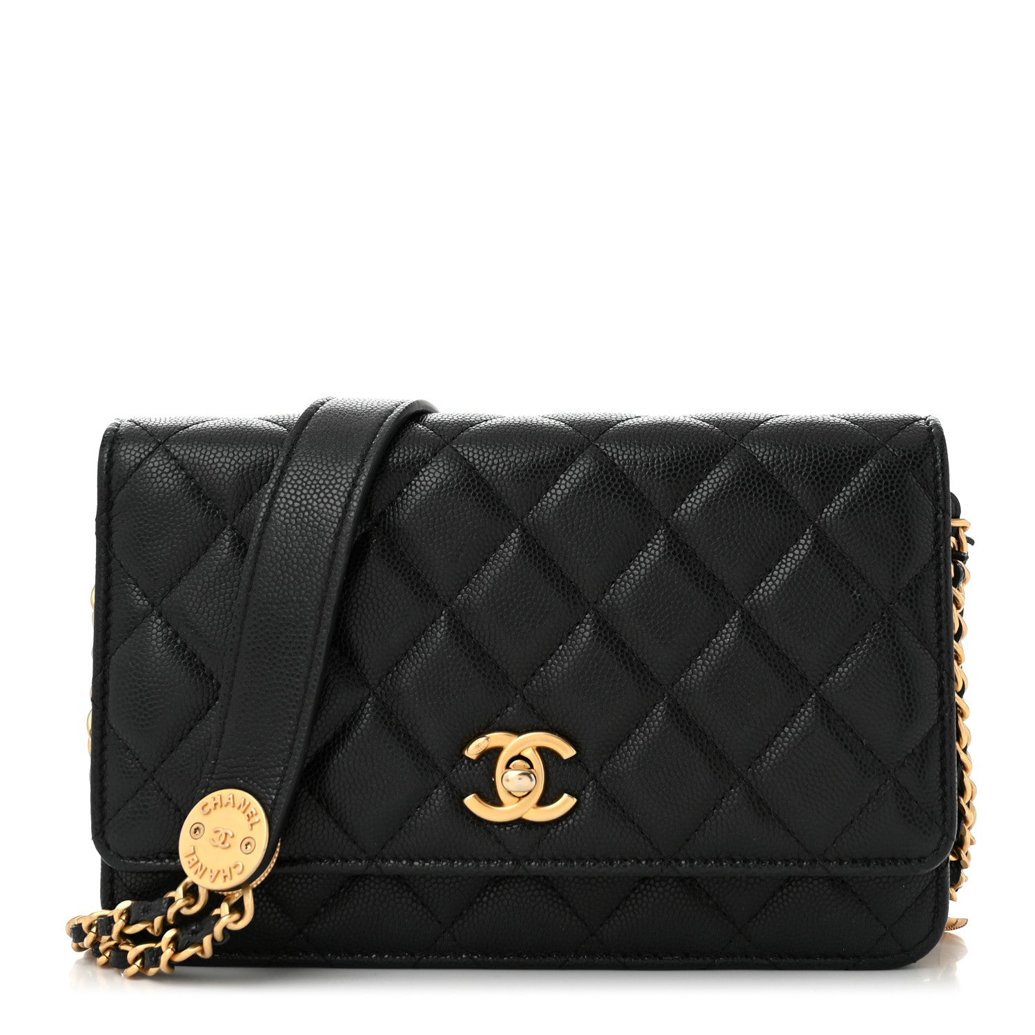 Caviar Quilted Twist Your Buttons Wallet On Chain WOC Black