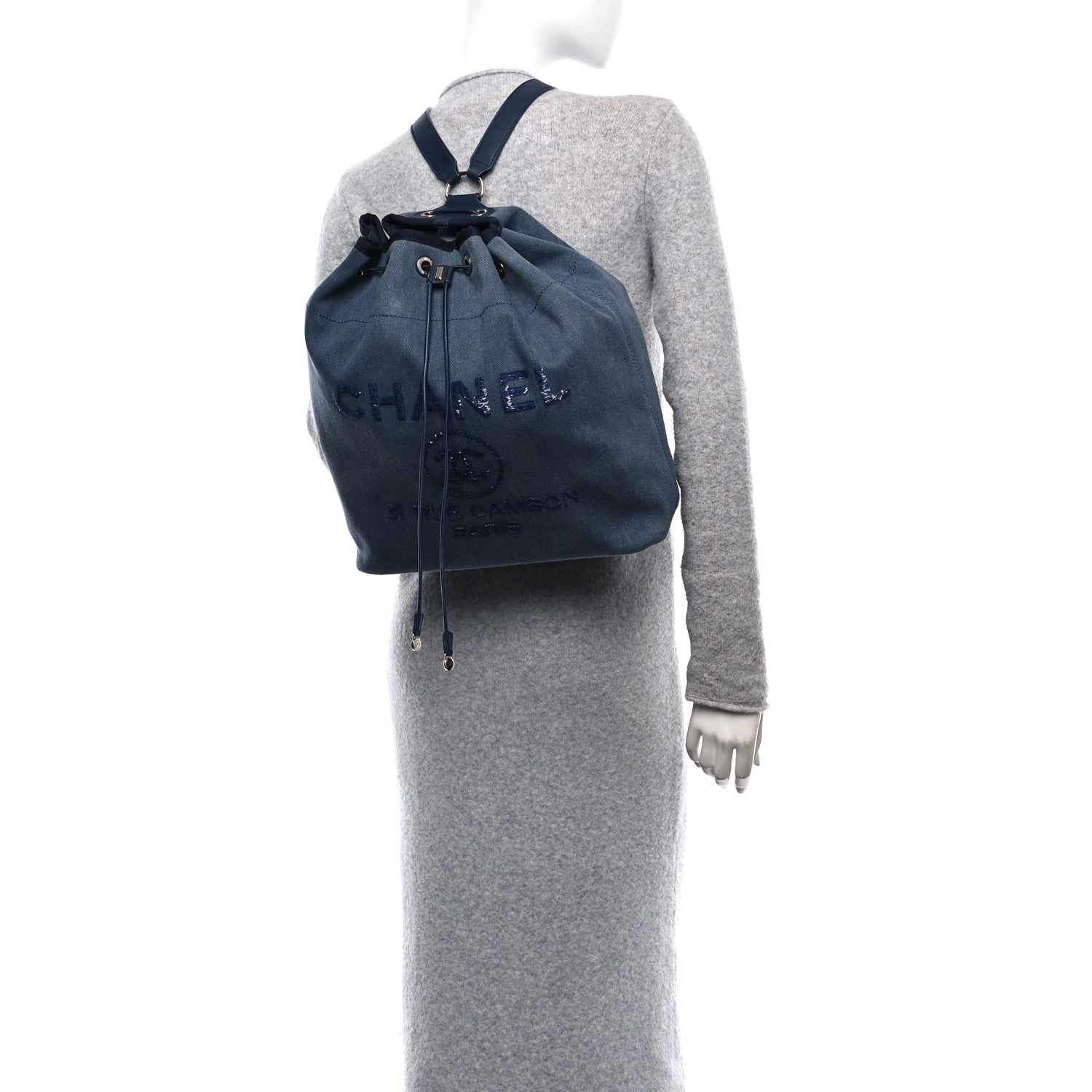 Canvas Sequin Large Deauville Backpack Navy