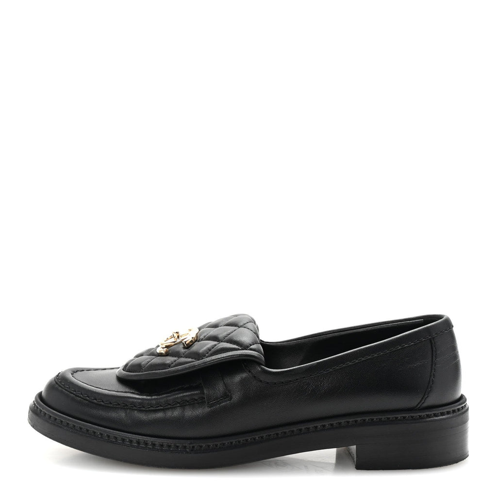 Lambskin Quilted CC Turnlock Loafers 37.5 Black