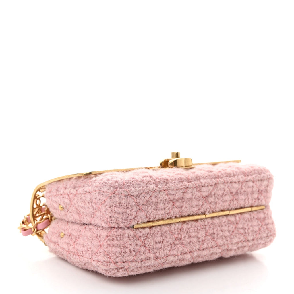 Metal Tweed Logo CC Minaudiere Mini Flap Bag Pink Gold