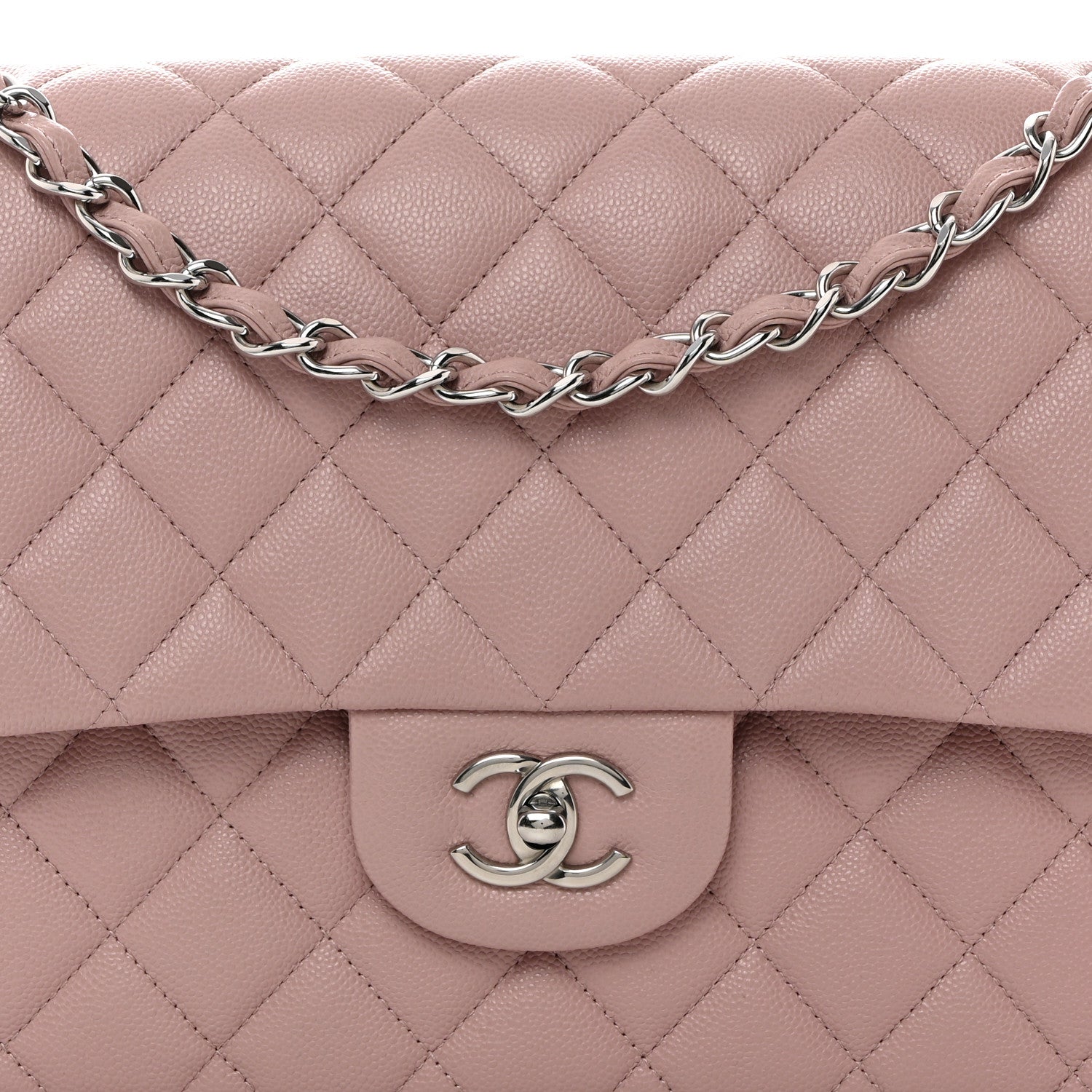 Caviar Quilted Jumbo Double Flap Light Purple