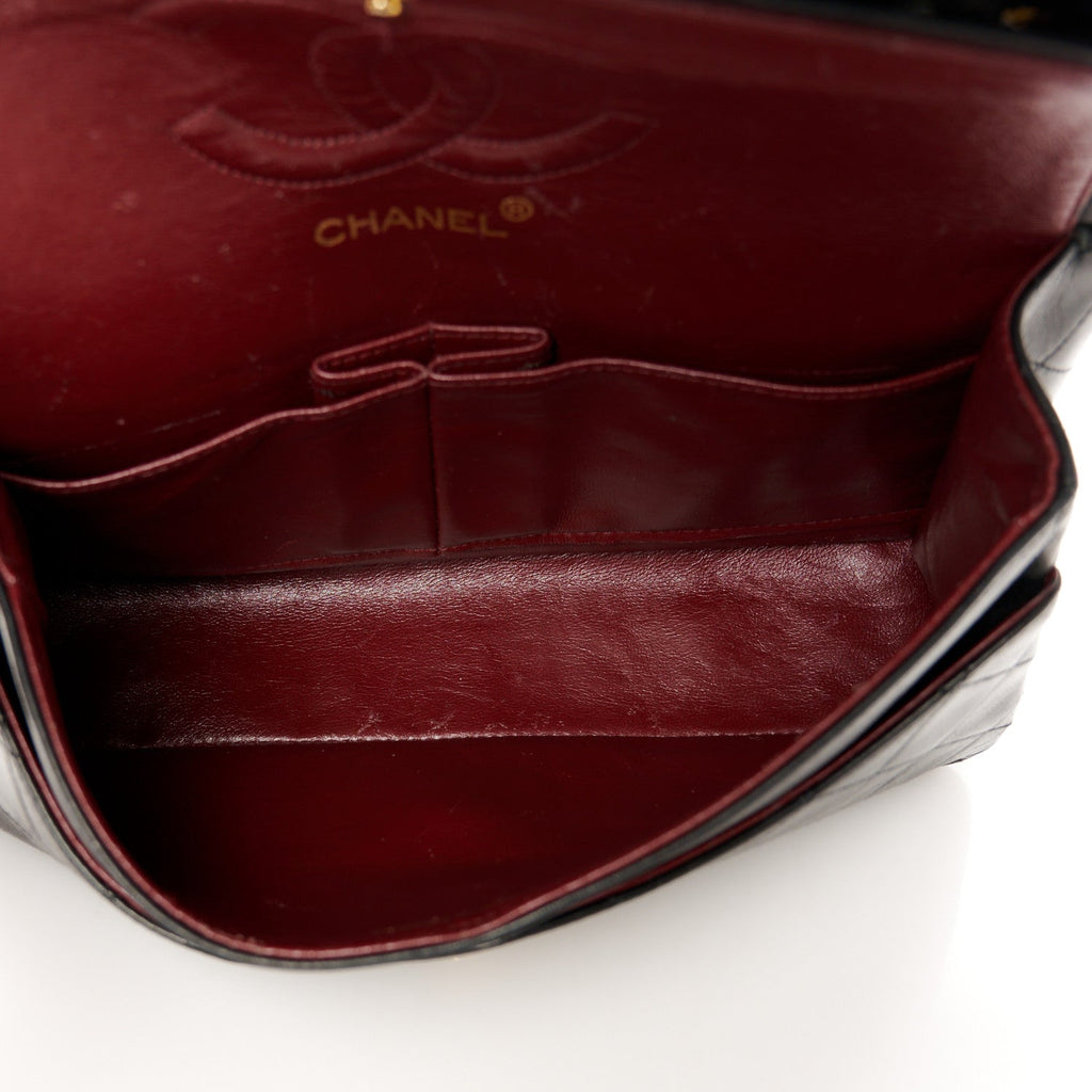 Lambskin Quilted Medium Double Flap Black