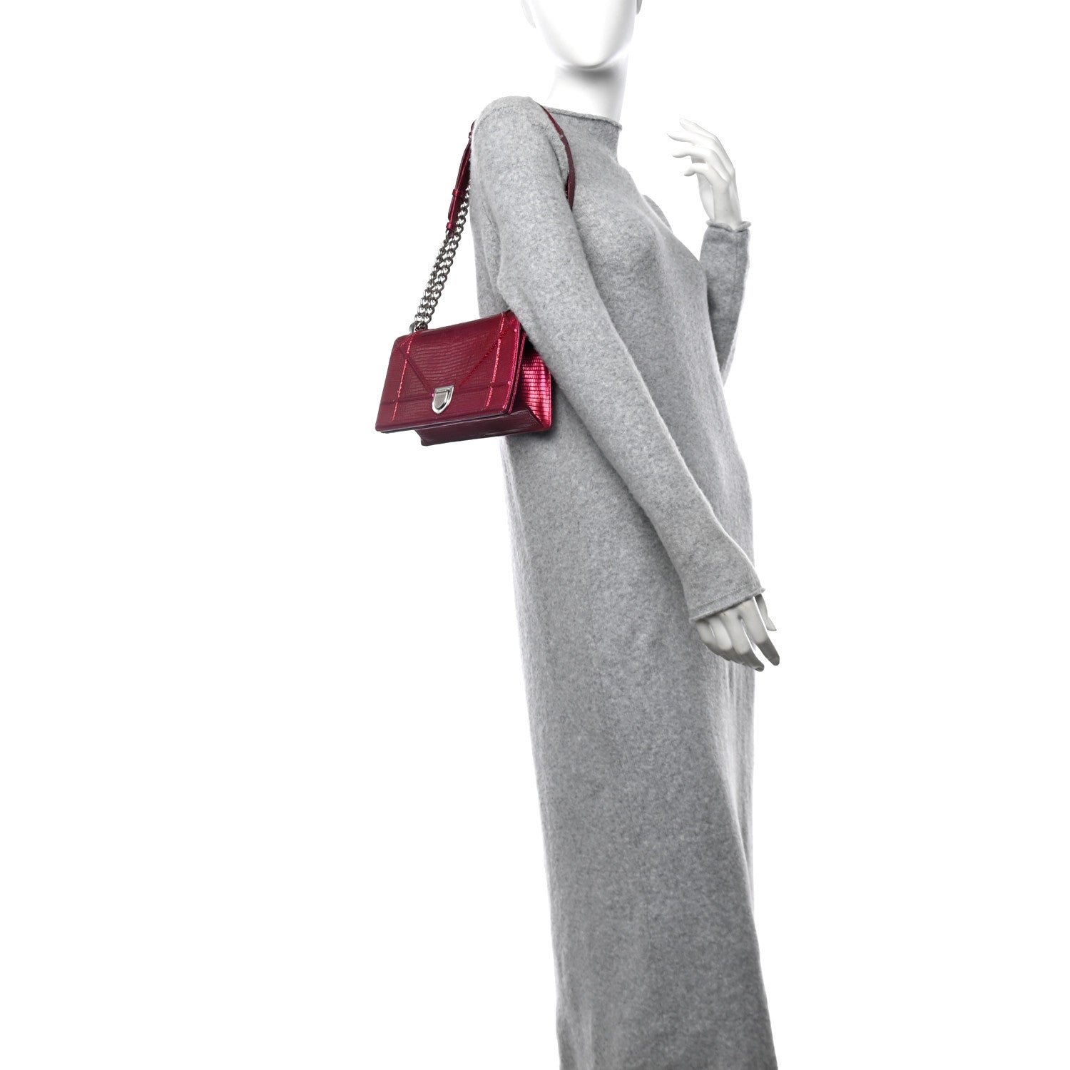 Metallic Lizard Small Diorama Flap Bag Fuchsia
