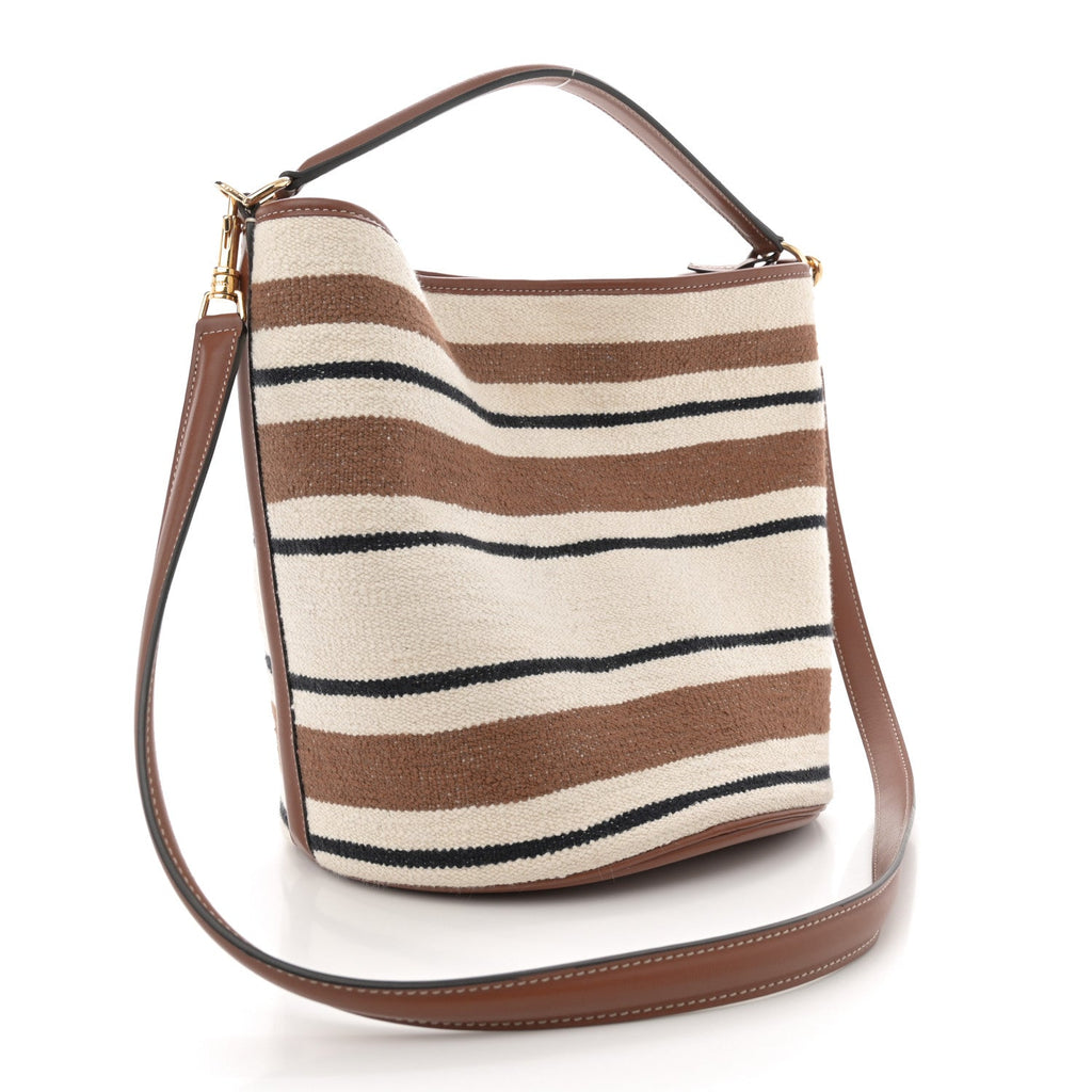 Canvas Smooth Calfskin Logo Bucket 16 Bag Brown Off White Tan
