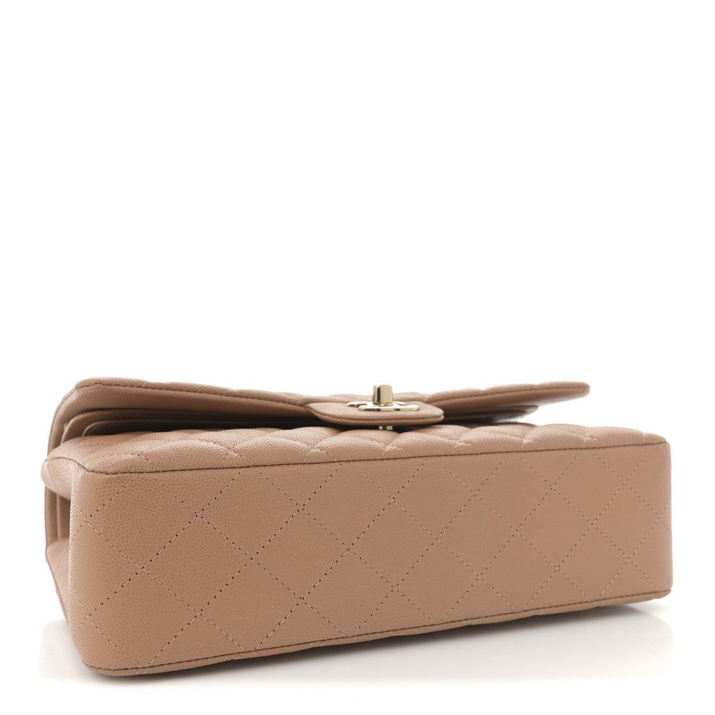 Caviar Quilted Medium Double Flap Dark Beige