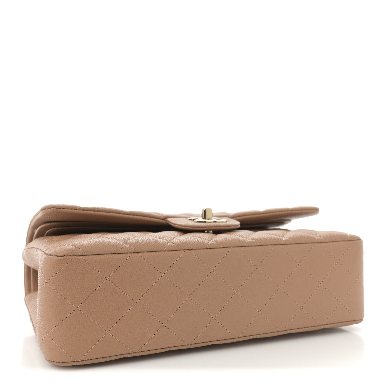 Caviar Quilted Medium Double Flap Dark Beige